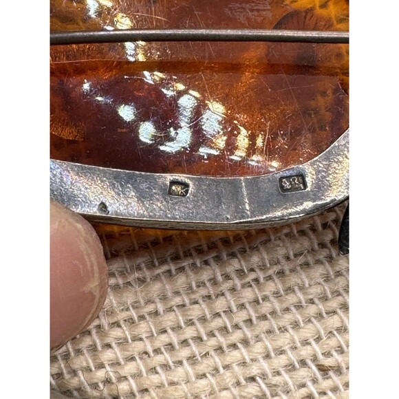 Vintage Sterling Silver Lily Flowers Surrounding Baltic Amber Brooch Pin Signed - Picture 8 of 12